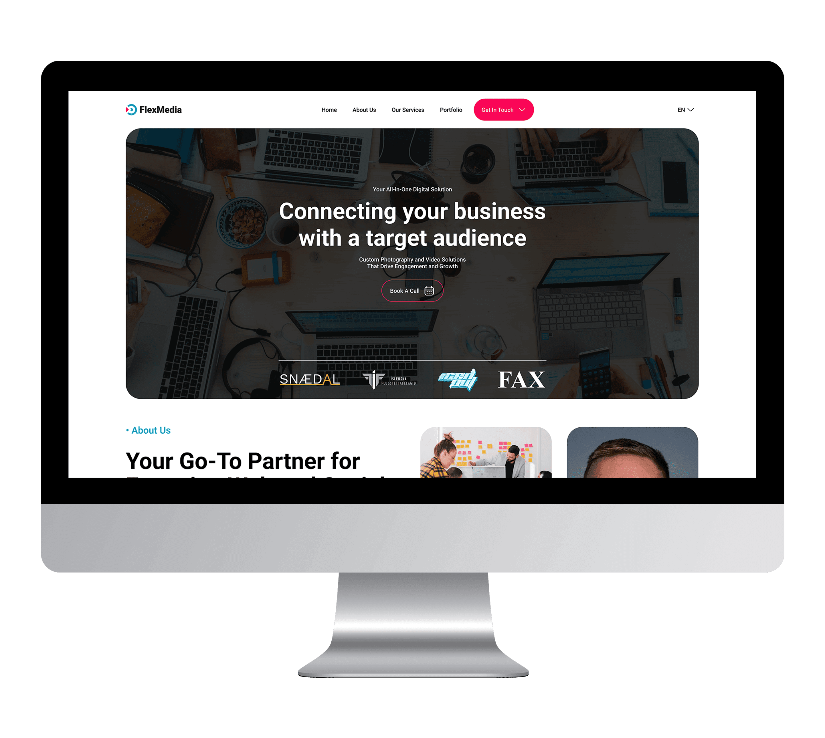 Flex Media website desktop mockup
